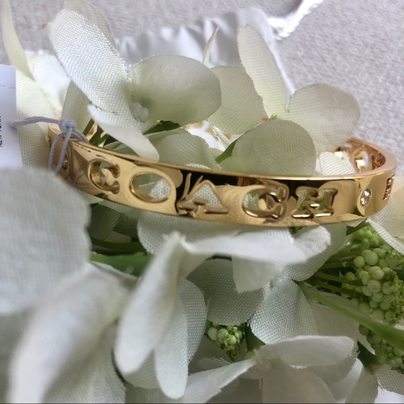 NWT Coach | Gold Pierced Bangle w/ Logo - Picture 3 of 9